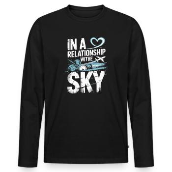 Dans une relation avec l’avion du ciel - T-shirt manches longues Premium bio Homme - noir - Devant - Nico (187cm)