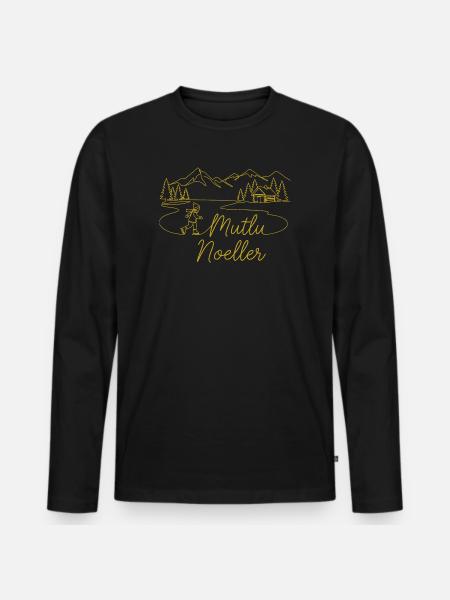 Mutlu Noeller Winterlandschaft weihnachtlich - Männer Premium Bio Langarmshirt - Schwarz