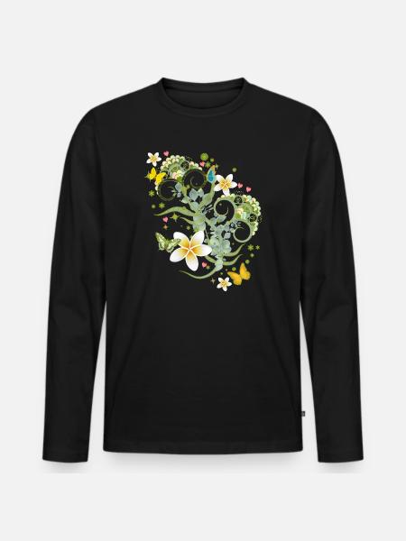 Playful flower ornament & delicate butterfly - Men's Premium Organic Long Sleeve Shirt - black