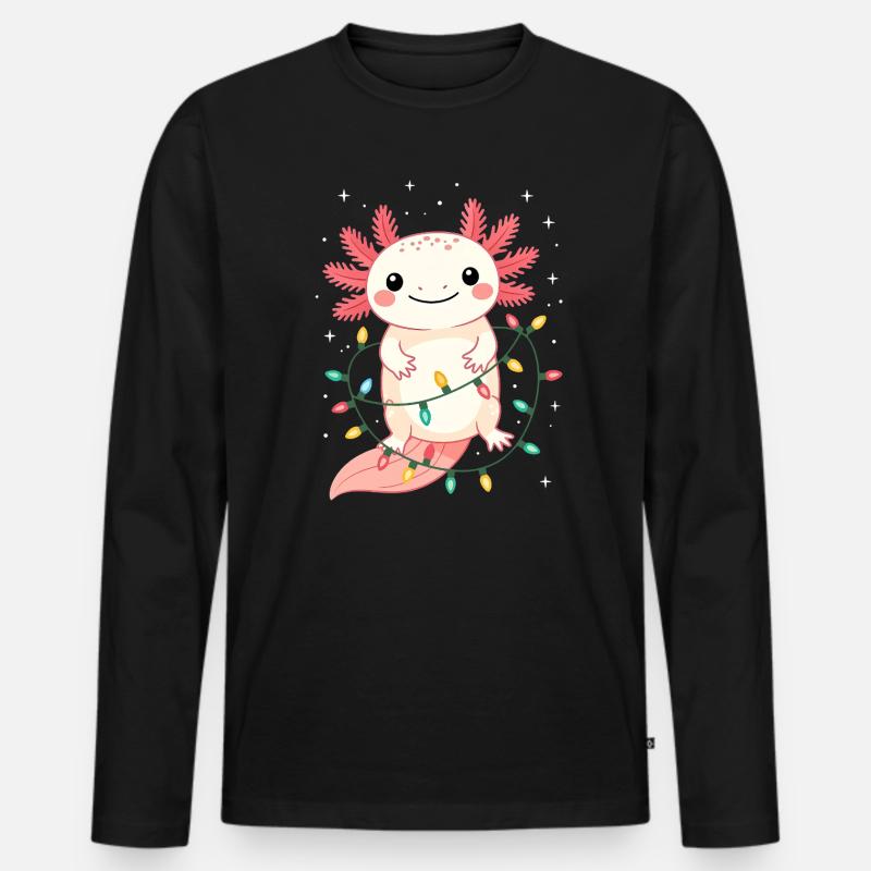 Pull de Noël Axolotl Drôle Mignon - T-shirt manches longues Premium bio Homme - noir