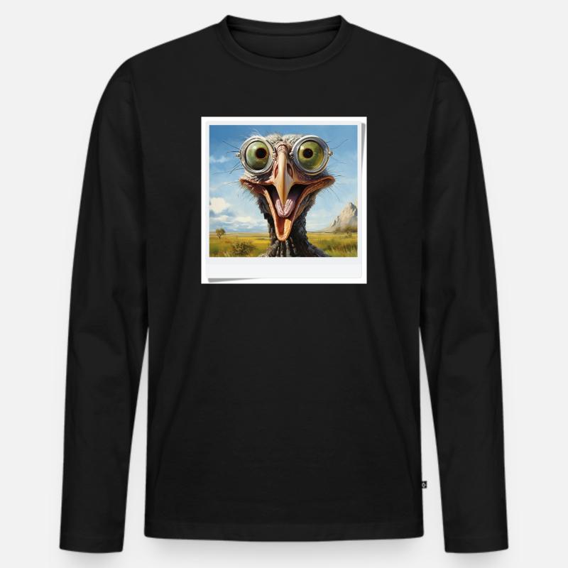 Exzentrischer Vogel mit Brillengläsern - Männer Premium Bio Langarmshirt - Schwarz