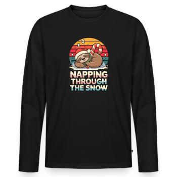  Napping Through The Snow Lustiges Faultier - Männer Premium Bio Langarmshirt - Schwarz - Vorne - Nico (187cm)