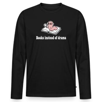 Bücher statt Drama: Wurm mit Lupe - Männer Premium Bio Langarmshirt - Schwarz - Vorne - Nico (187cm)