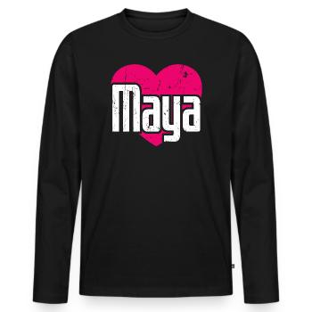J’aime Maya Cœur Rose J’aime Maya - T-shirt manches longues Premium bio Homme - noir - Devant - Nico (187cm)
