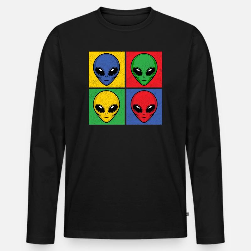 Aliens Pop-Art Popart Alienköpfe Aliengesichter - Männer Premium Bio Langarmshirt - Schwarz
