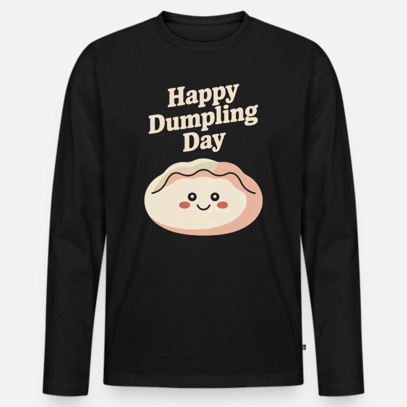 Happy Dumpling Day - Männer Premium Bio Langarmshirt - Schwarz