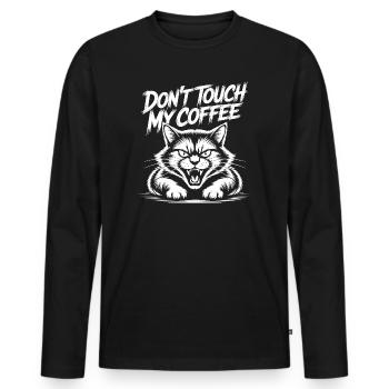Nicht anfassen, mein Kaffee Katzenbild - Männer Premium Bio Langarmshirt - Schwarz - Vorne - Nico (187cm)
