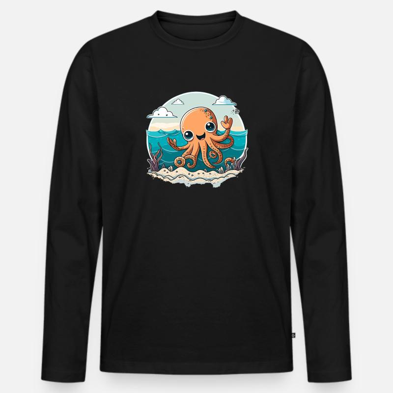 Fröhlicher Tintenfisch am Strand - Männer Premium Bio Langarmshirt - Schwarz
