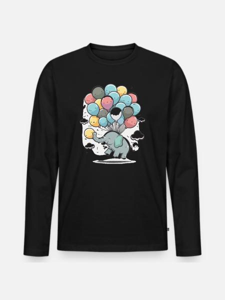 Ballon-Elefant im Wolkenmeer - Männer Premium Bio Langarmshirt - Schwarz