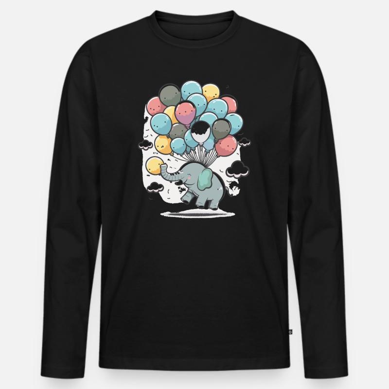 Ballon-Elefant im Wolkenmeer - Männer Premium Bio Langarmshirt - Schwarz