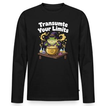 Transmute Borders – Frog Spell - Men's Premium Organic Long Sleeve Shirt - black - Front - Nico (187cm)