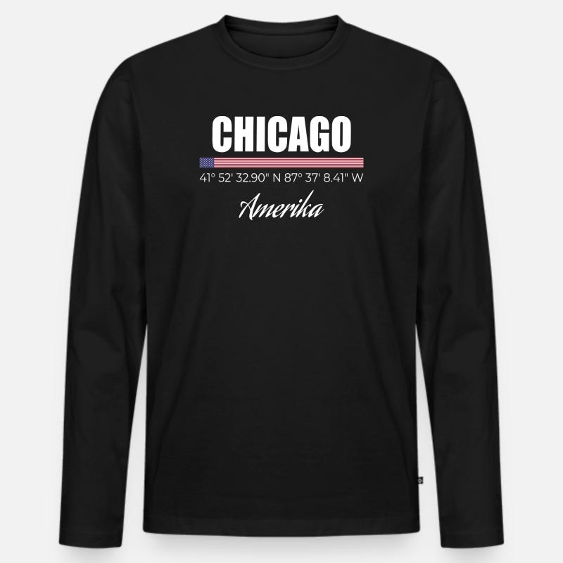 Chicago - Männer Premium Bio Langarmshirt - Schwarz