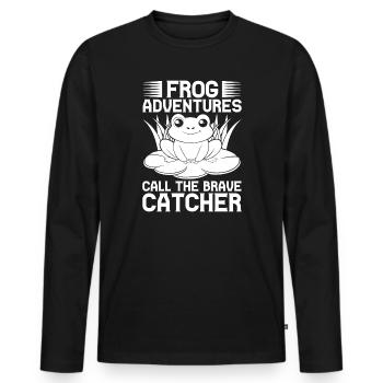 Frog Catcher Adventures Call The Brave Frog - Men's Premium Organic Long Sleeve Shirt - black - Front - Nico (187cm)
