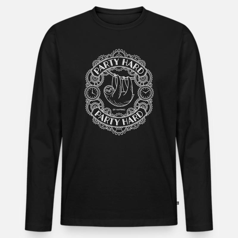 Party Hard Napping Faultier - Männer Premium Bio Langarmshirt - Schwarz