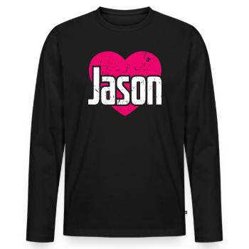 I Love Jason Pink Heart I Love Jason - Men's Premium Organic Long Sleeve Shirt - black - Front - Nico (187cm)