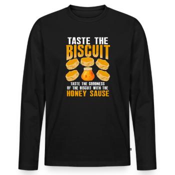 Biscuit Bliss avec sauce au miel - T-shirt manches longues Premium bio Homme - noir - Devant - Nico (187cm)