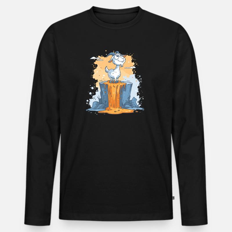 Lava Ziege auf Vulkanfelsen - Männer Premium Bio Langarmshirt - Schwarz