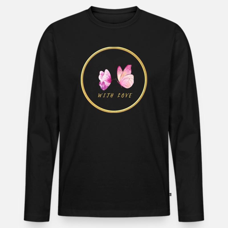 Rosa Schmetterlinge mit Liebe - with love - Männer Premium Bio Langarmshirt - Schwarz