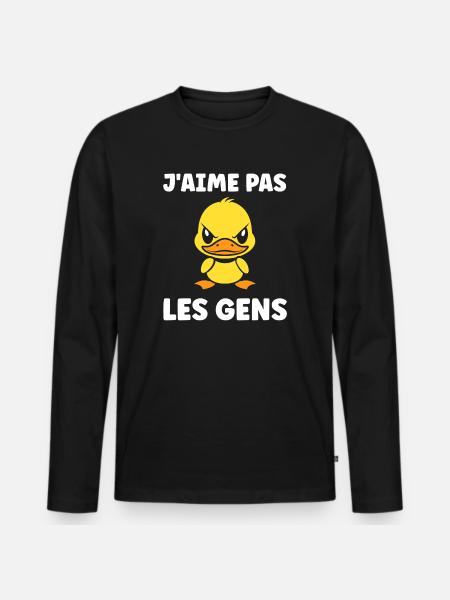 I don't like people Cartoon Duck - Men's Premium Organic Long Sleeve Shirt - black