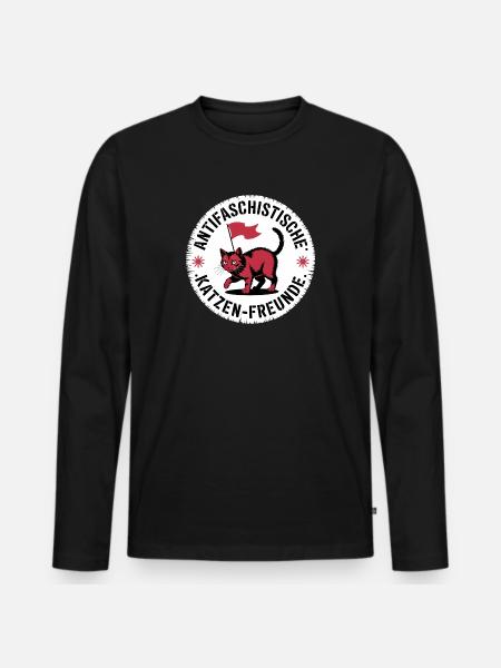 Antifaschistische Katzen Freunde - Gegen Rechts - Männer Premium Bio Langarmshirt - Schwarz
