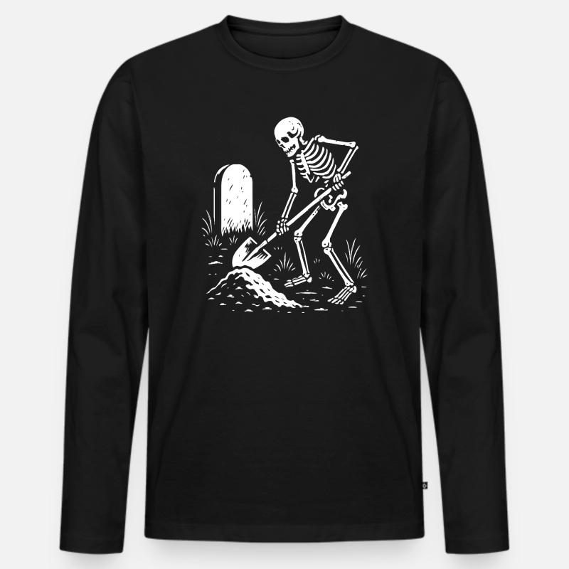 Skeleton Digging in Graveyard - Men's Premium Organic Long Sleeve Shirt - black