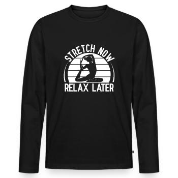 Pilates Enthusiasts Stretch Now Relax Later - Men's Premium Organic Long Sleeve Shirt - black - Front - Nico (187cm)