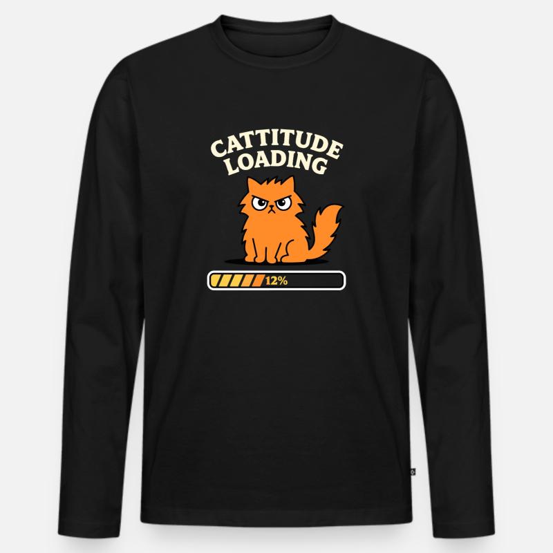Cattitude Loading Katze mit schlechter Laune - Männer Premium Bio Langarmshirt - Schwarz