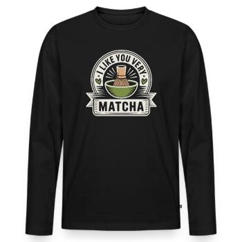 Thé matcha dit thé vert comme toi, très matcha - T-shirt manches longues Premium bio Homme - noir - Devant - Nico (187cm)