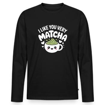 Thé matcha dit thé vert comme toi, très matcha - T-shirt manches longues Premium bio Homme - noir - Devant - Nico (187cm)