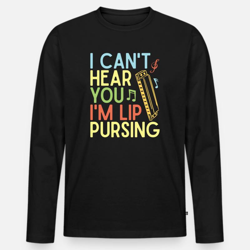 Funny Harmonica Player Lip Pursing Harmonica - Männer Premium Bio Langarmshirt - Schwarz