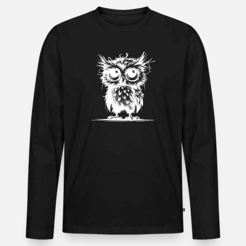 Müde Eulen Wächter des Waldes - Männer Premium Bio Langarmshirt - Schwarz