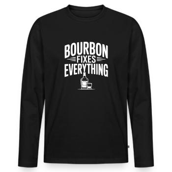 Bourbon repariert alles - Männer Premium Bio Langarmshirt - Schwarz - Vorne - Nico (187cm)