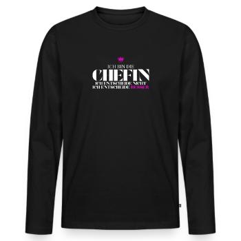 Chefin entscheidet besser Spruch - Männer Premium Bio Langarmshirt - Schwarz - Vorne - Nico (187cm)