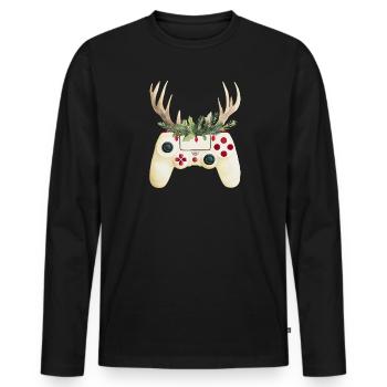 Weihnachtscontroller mit Hirschgeweih - Männer Premium Bio Langarmshirt - Schwarz - Vorne - Nico (187cm)
