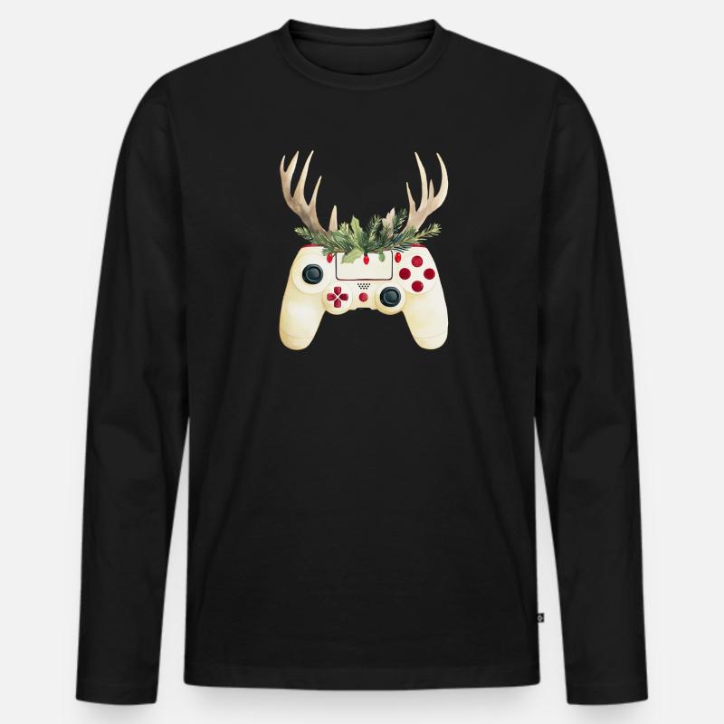 Weihnachtscontroller mit Hirschgeweih - Männer Premium Bio Langarmshirt - Schwarz