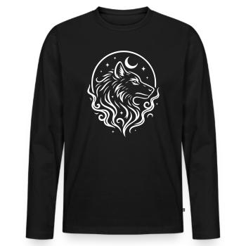 Rauhnächte Mystischer Wolf mit Mond - Männer Premium Bio Langarmshirt - Schwarz - Vorne - Nico (187cm)
