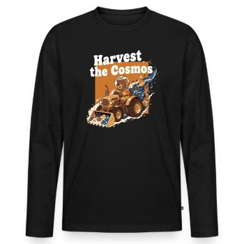Kosmosernte Bär auf Traktor - Männer Premium Bio Langarmshirt - Schwarz - Vorne - Nico (187cm)