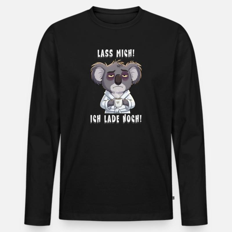 Lustiger Morgenmuffel Koala Kaffee Spruch - Männer Premium Bio Langarmshirt - Schwarz