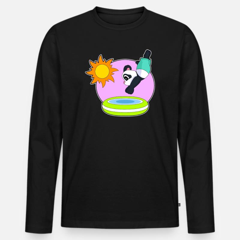 Panda Schwimmen Pool Sommer - Männer Premium Bio Langarmshirt - Schwarz