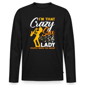 Saxophone Folle Dame Saxophoniste Femmes - T-shirt manches longues Premium bio Homme - noir - Devant - Nico (187cm)