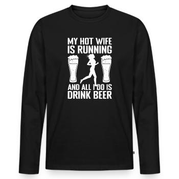 Marathonien Ma femme sexy court Course - T-shirt manches longues Premium bio Homme - noir - Devant - Nico (187cm)