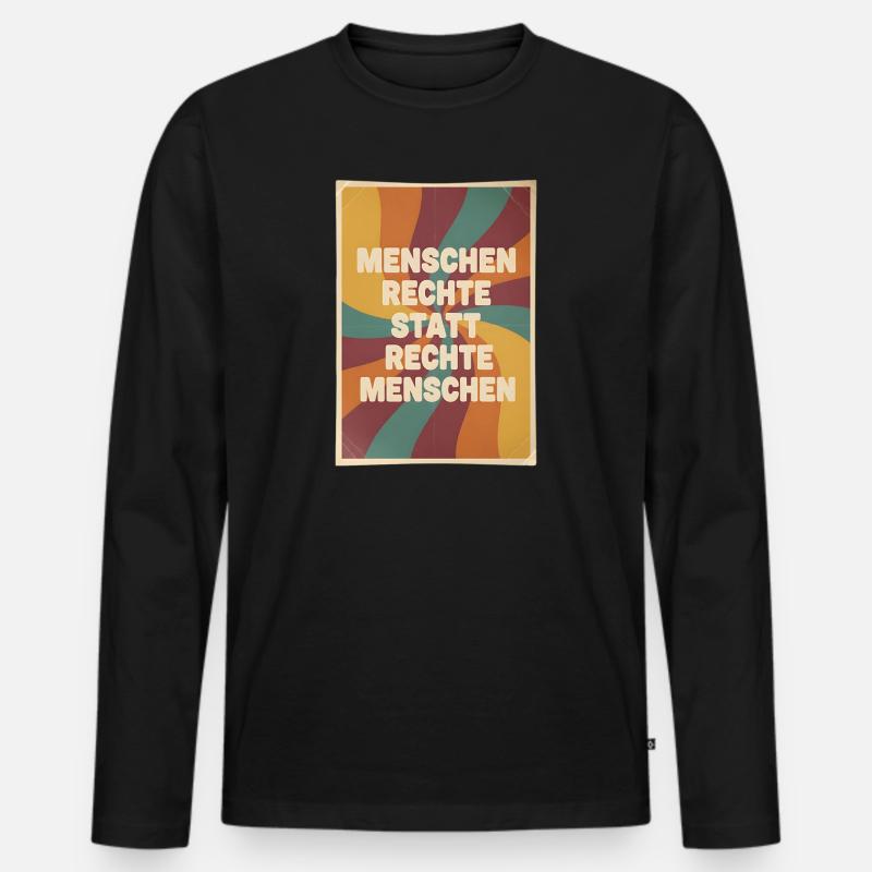 Menschenrechte statt rechte Menschen Retro - Männer Premium Bio Langarmshirt - Schwarz