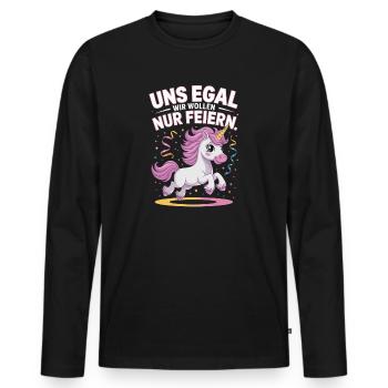 On s’en fiche, on a juste envie de faire la fête, la fête des licornes - T-shirt manches longues Premium bio Homme - noir - Devant - Nico (187cm)