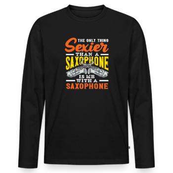 Saxophoniste humoristique adulte - T-shirt manches longues Premium bio Homme - noir - Devant - Nico (187cm)