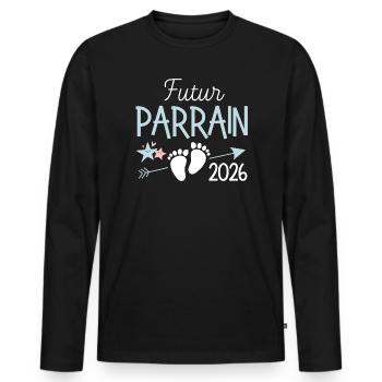 Future Godfather T-Shirt 2026 Schwangerschaftsankündigung - Männer Premium Bio Langarmshirt - Schwarz - Vorne - Nico (187cm)