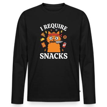 J’exige des snacks Humour drôle d’amoureuse des chats - T-shirt manches longues Premium bio Homme - noir - Devant - Nico (187cm)