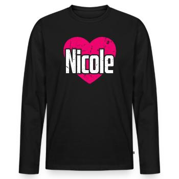 J’aime Nicole Coeur rose J’aime Nicole - T-shirt manches longues Premium bio Homme - noir - Devant - Nico (187cm)