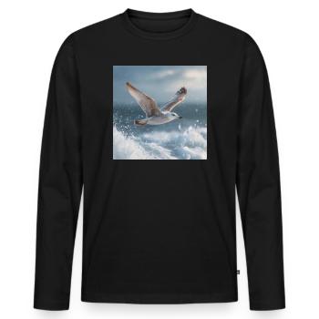 Seagull in flight North Sea Maritime Art - Men's Premium Organic Long Sleeve Shirt - black - Front - Nico (187cm)