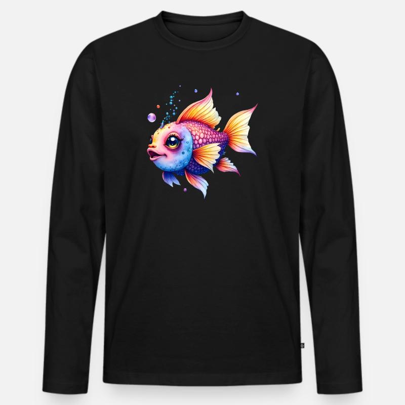 Lebendiger Regenbogenwassermann - Männer Premium Bio Langarmshirt - Schwarz