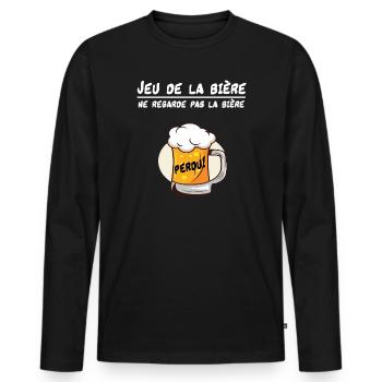 Le jeu de la bière - T-shirt manches longues Premium bio Homme - noir - Devant - Nico (187cm)
